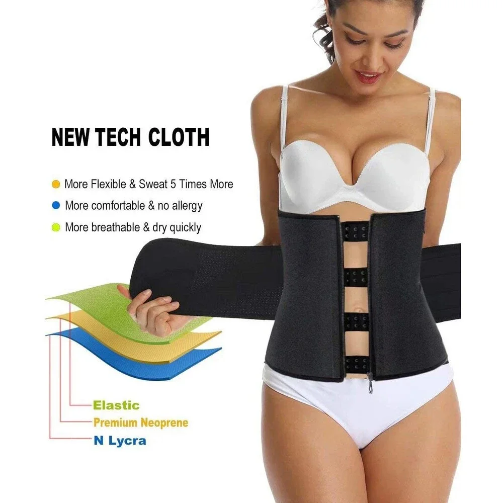 HOPLYNN Women's Black Neoprene Sweat Waist Trainer Corset Trimmer Shaper Belt L